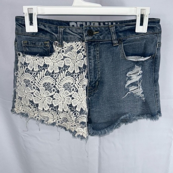 American Apparel Rewash Shorts Denim Jean Lace Short Shorts High Waisted Bottoms - Picture 2 of 12
